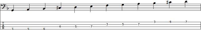 D harmonic minor bass clef