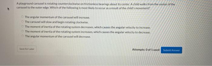 A playground carousel is rotating counterclockwise