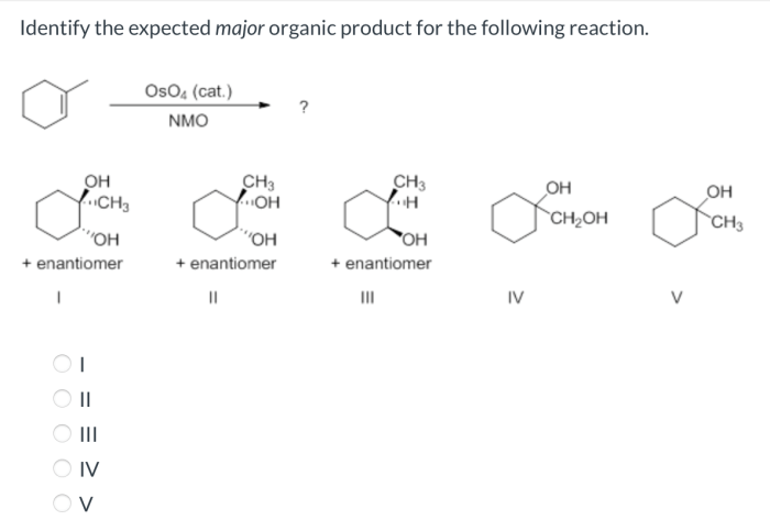 Identify the expected major organic product for the following reaction